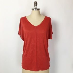 Eileen Fisher Petite Linen Knit Top Small Reddish Orange
